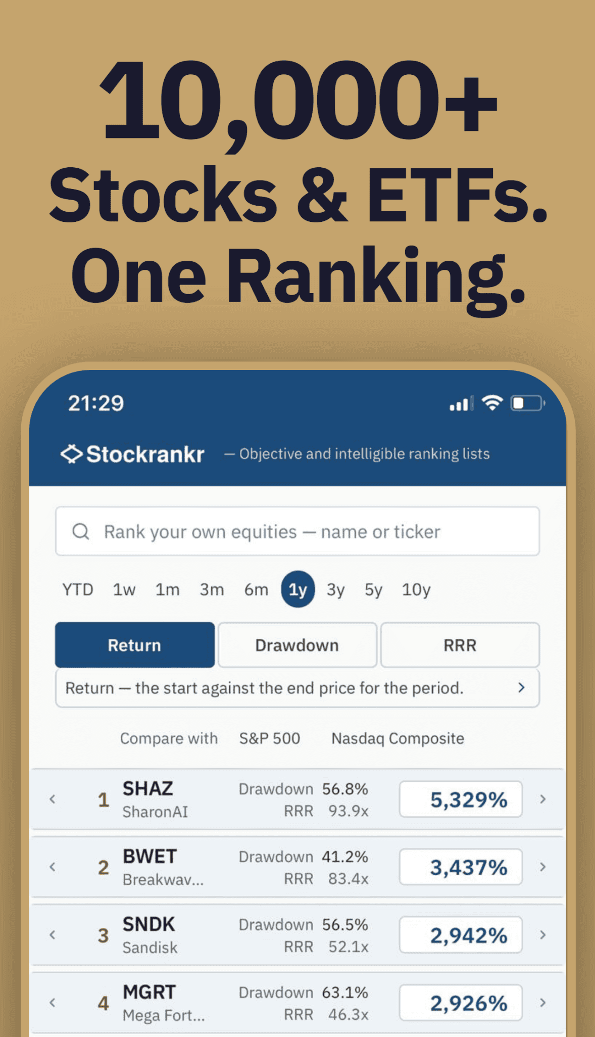Stockrankr stock ranking screen